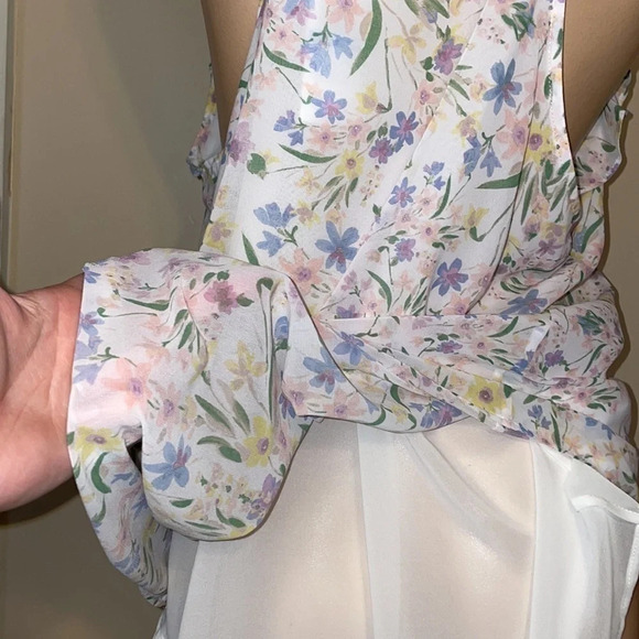 Calvin Klein women’s blouse XL top shirt spring floral ruffle blouse CK white - Picture 7 of 9